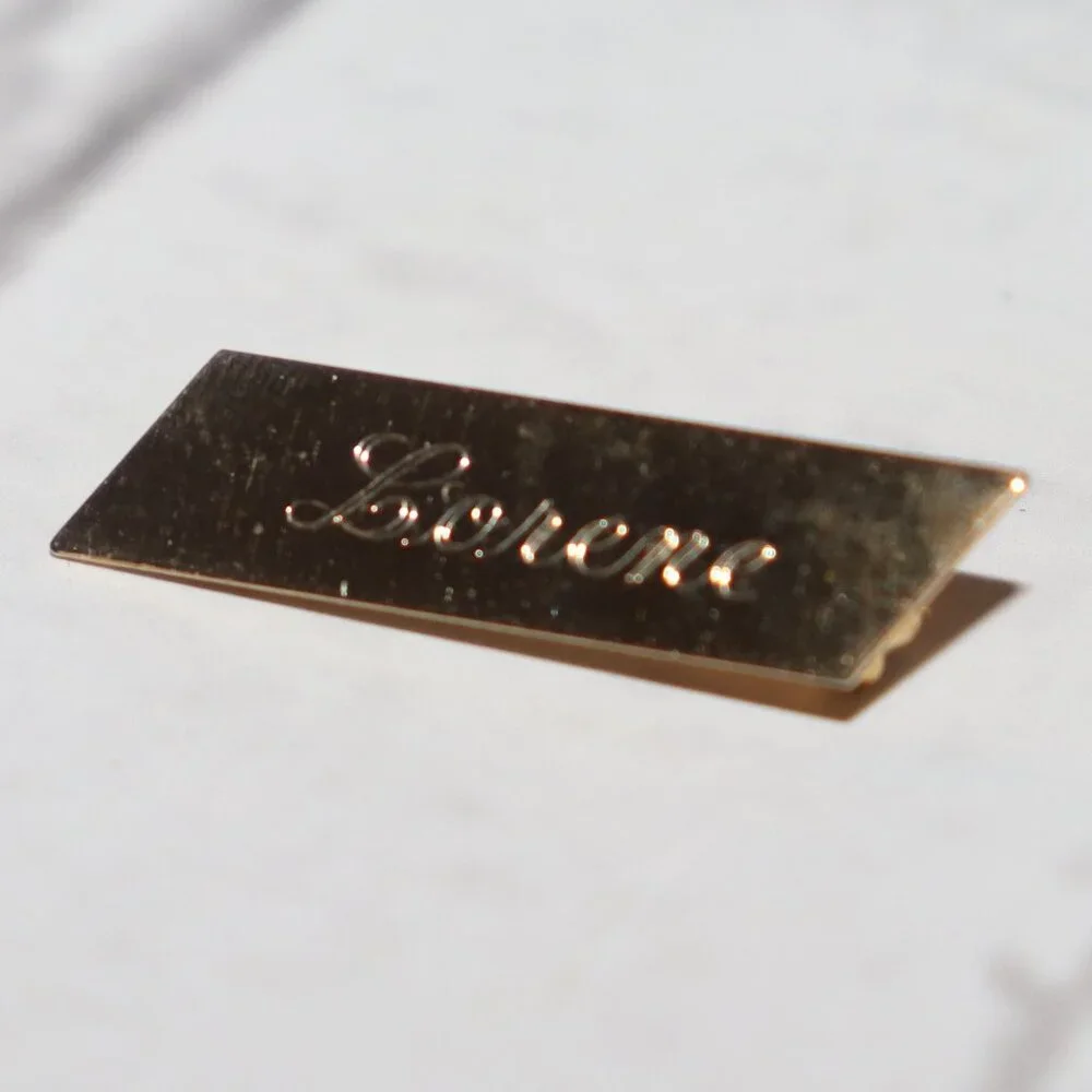 Vintage gold bar brooch engraved Lorene 1.25